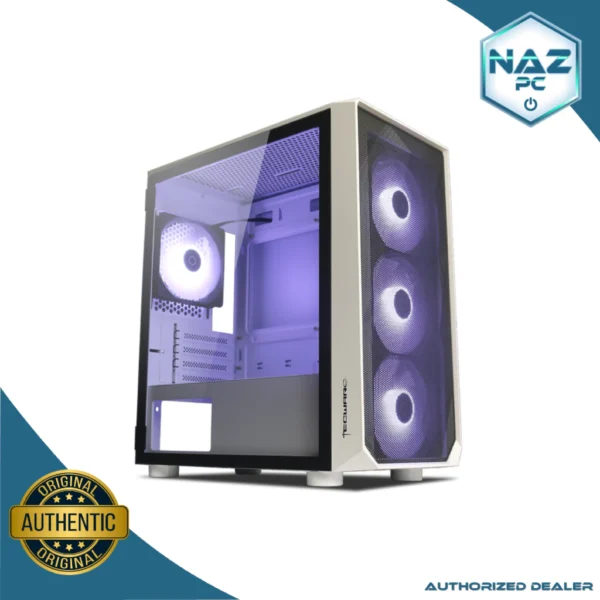 Tecware Forge M White MATX Tempered Glass Case w/ 4X 120mm ARGB Fans